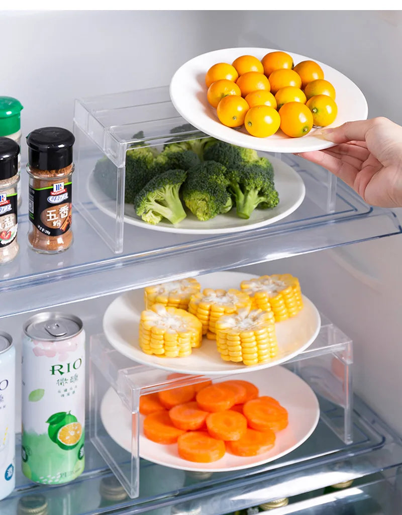 Layered Refrigerator Shelf Organizer — Transparent Stackable Storage Rack