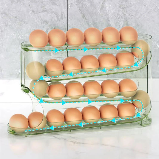 4-Layer Transparent Slide Egg Storage Box — Auto-Roll Fridge Organizer