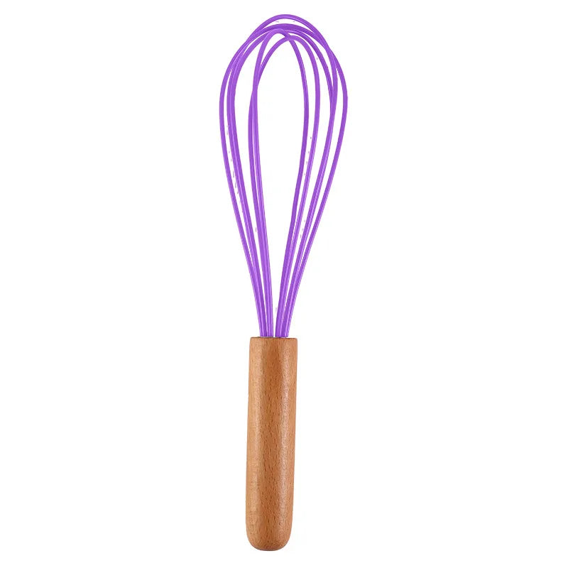 Silicone Manual Egg Beater with Wooden Handle — 10-Inch Non-Scratch Whisk for Baking & Cooking