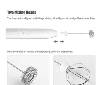 2-in-1 USB Rechargeable Electric Egg Beater & Milk Frother — Double Head Whisk