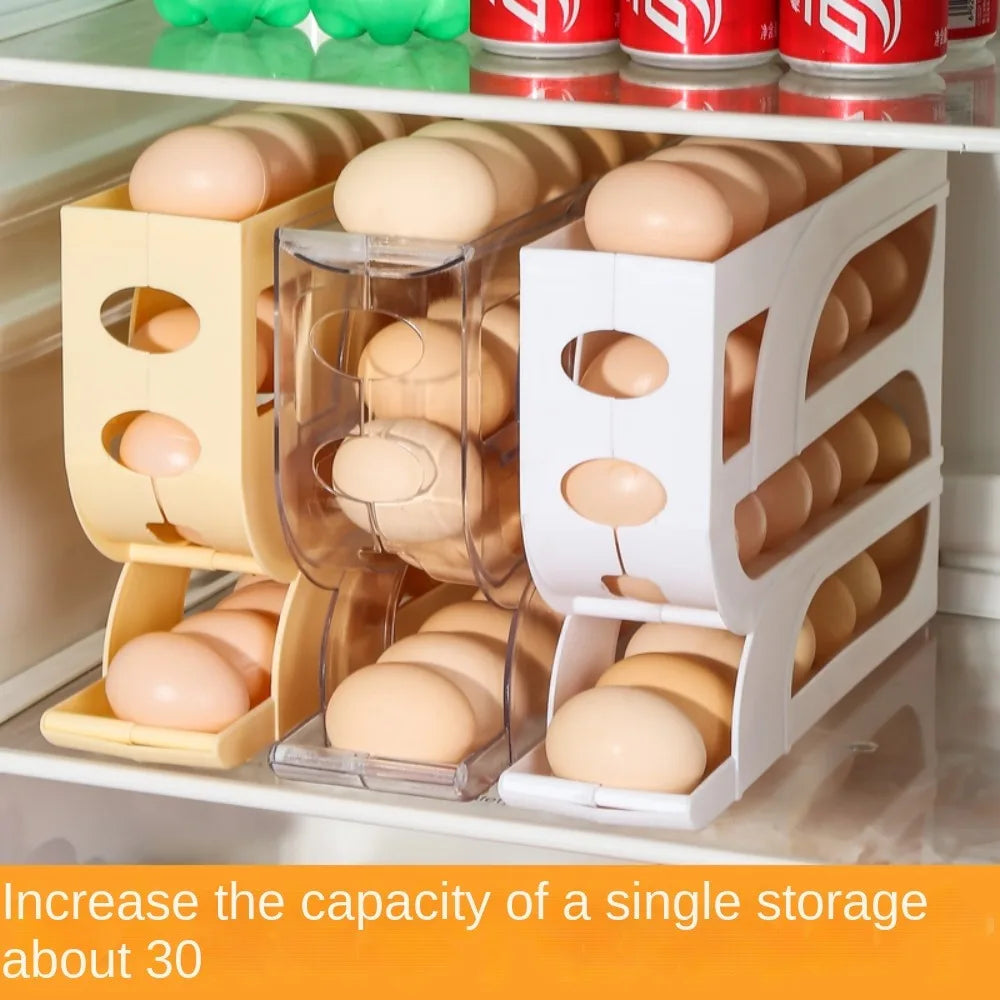 Automatic Egg Roller Organizer Rack — 3 & 4 Layer | Space-Saving Fridge Egg Holder