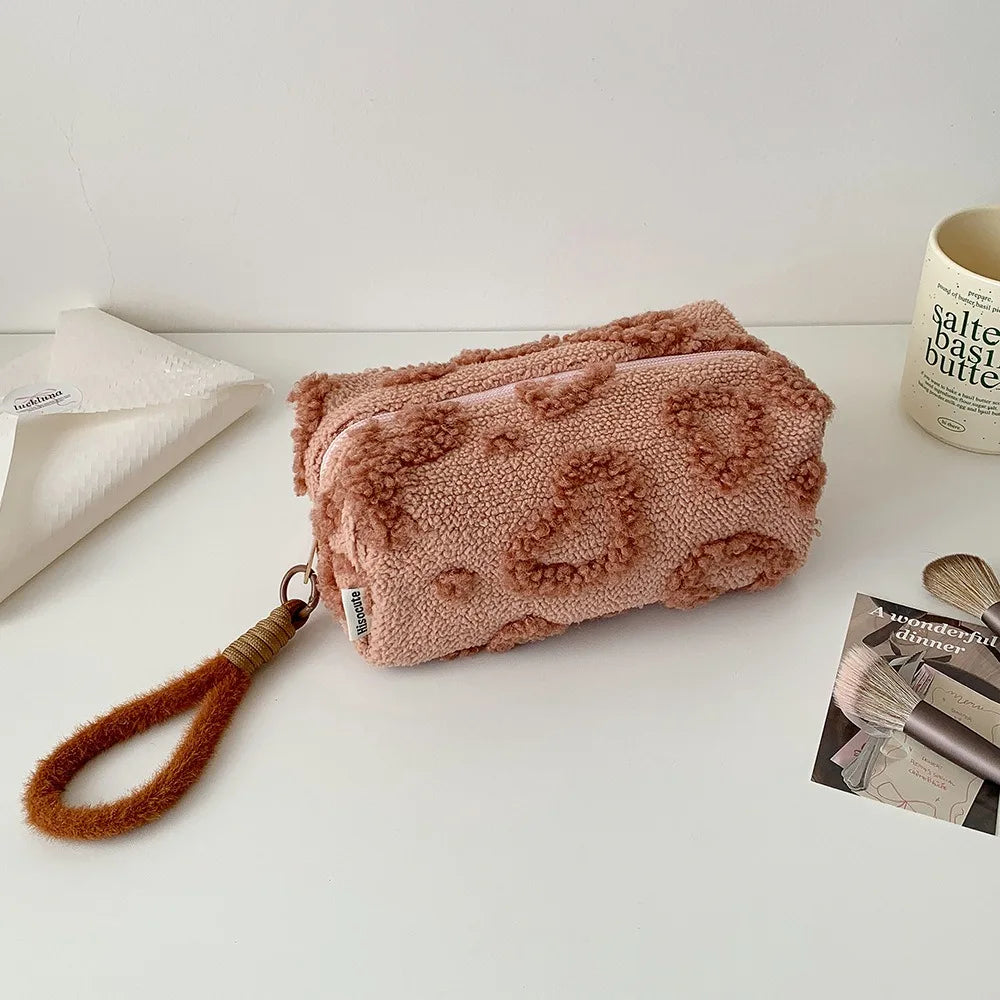Plush Love Heart Cosmetic Bag – Travel Makeup Organizer