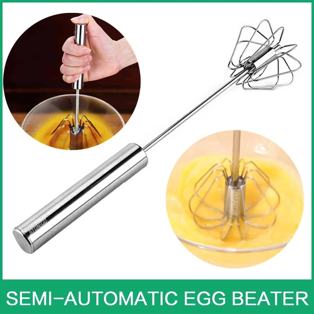 Semi-Automatic Egg Whisk — Stainless Steel Manual Stirring Rod & Cream Blender
