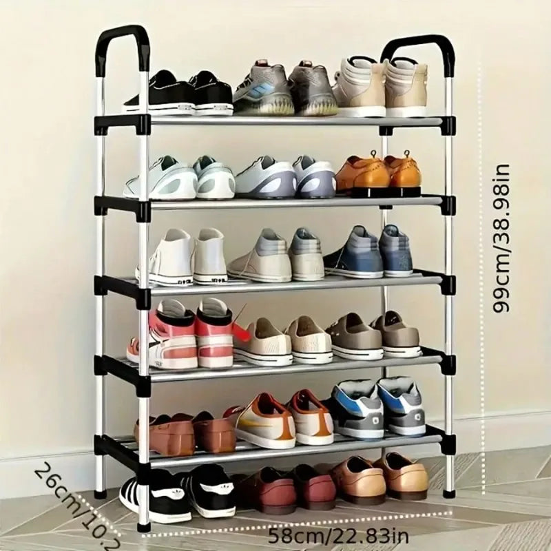 5-Layer Stackable Shoe Rack — Space-Saving Vertical Shoe Storage Cabinet in Black & Blue