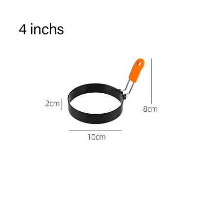 Stainless Steel Fried Egg Ring Mold — Heat-Resistant Silicone Handle & Non-Stick Egg Shaper