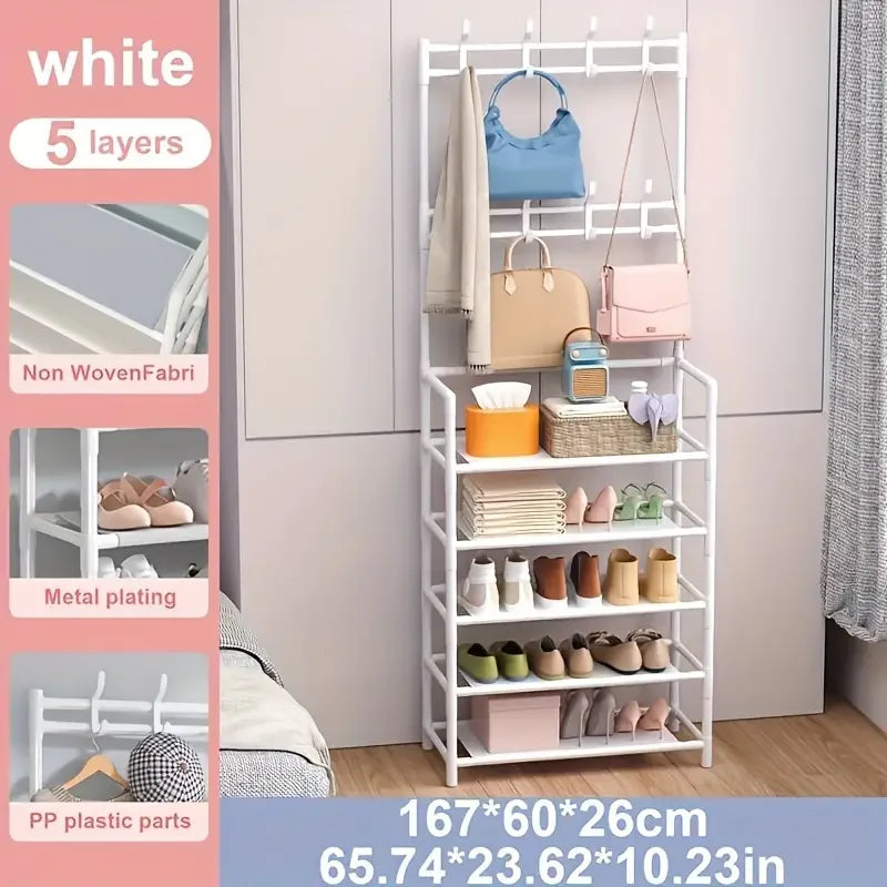 Hallway Clothes Hanger and Shoe Rack — Entryway Organizer for Shoes, Coats, Hats & Bags
