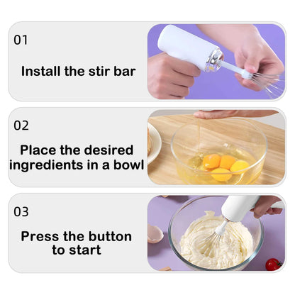 Wireless Electric Egg Beater — Handheld Food Mixer with 3 Speed Settings
