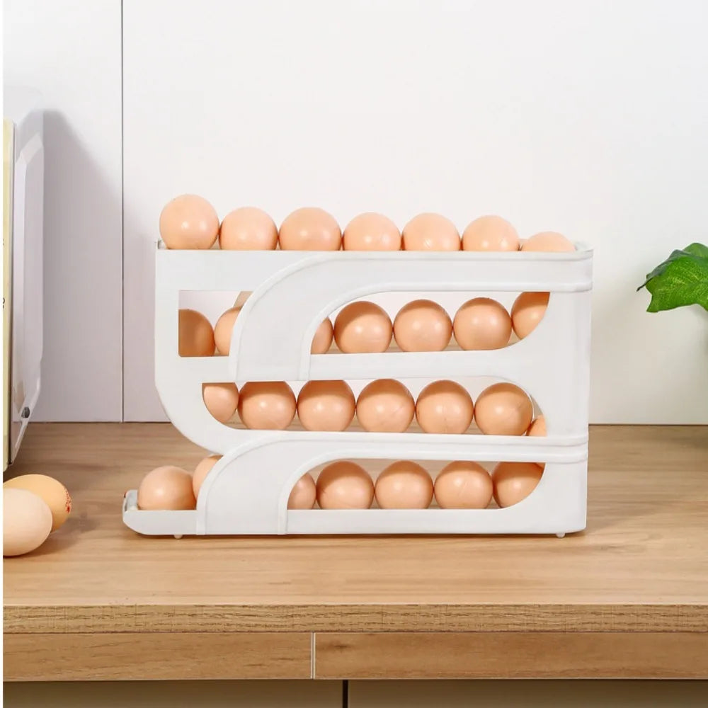 Automatic Egg Roller Organizer Rack — 3 & 4 Layer | Space-Saving Fridge Egg Holder