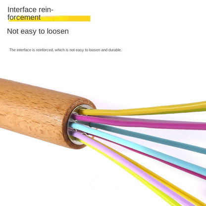 Silicone Manual Egg Beater with Wooden Handle — 10-Inch Non-Scratch Whisk for Baking & Cooking