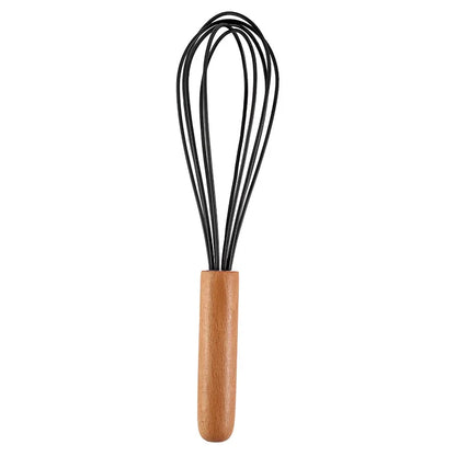 Silicone Manual Egg Beater with Wooden Handle — 10-Inch Non-Scratch Whisk for Baking & Cooking