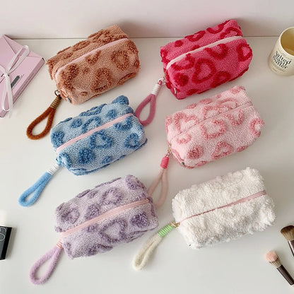 Plush Love Heart Cosmetic Bag – Travel Makeup Organizer