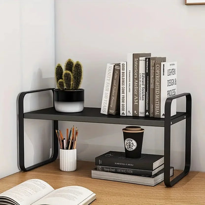 LUSQI 2-Tier Desktop Bookshelf — Student Desk Shelf Rack for Office, Computer Desk & Home