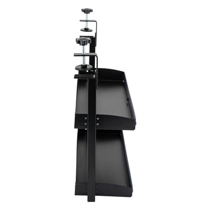 2-Tier Clamp-On Desk Shelf — Above or Under Table Corner Organizer, Black