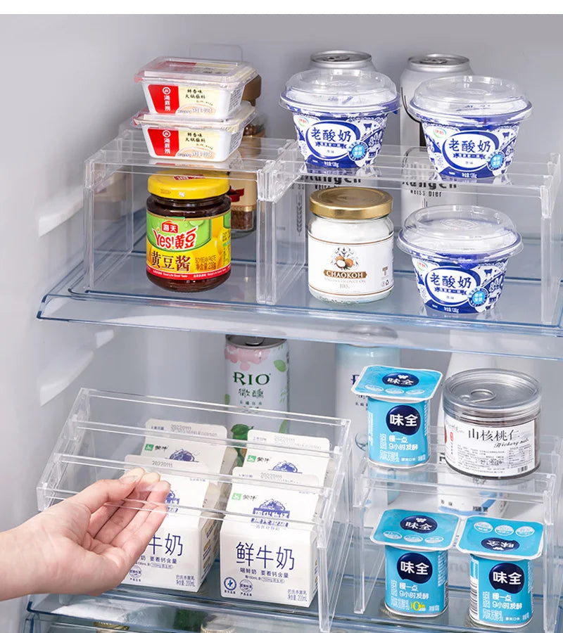 Layered Refrigerator Shelf Organizer — Transparent Stackable Storage Rack