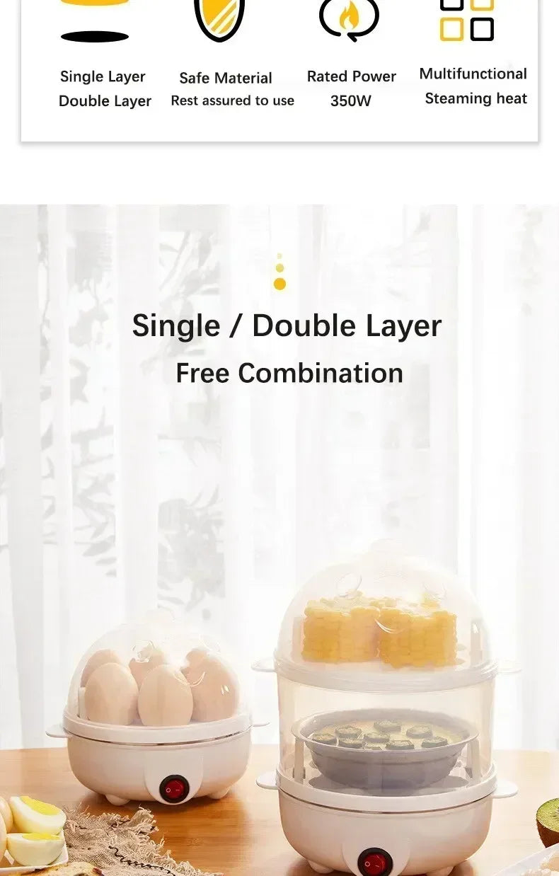 Double Layer Electric Egg Cooker & Steamer — Boil, Poach & Steam Eggs and Veggies