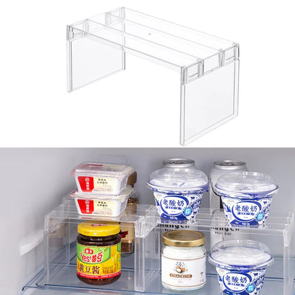 Layered Refrigerator Shelf Organizer — Transparent Stackable Storage Rack