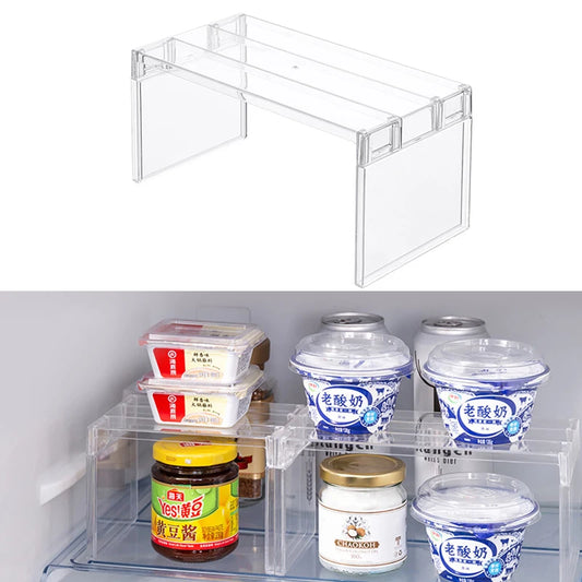 Layered Refrigerator Shelf Organizer — Transparent Stackable Storage Rack