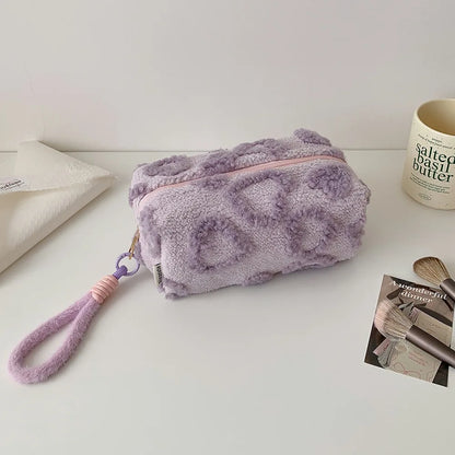 Plush Love Heart Cosmetic Bag – Travel Makeup Organizer