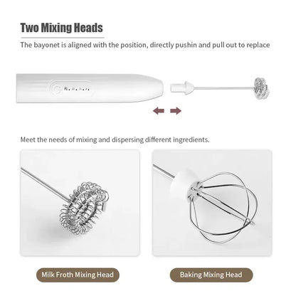 2-in-1 USB Rechargeable Electric Egg Beater & Milk Frother — Double Head Whisk