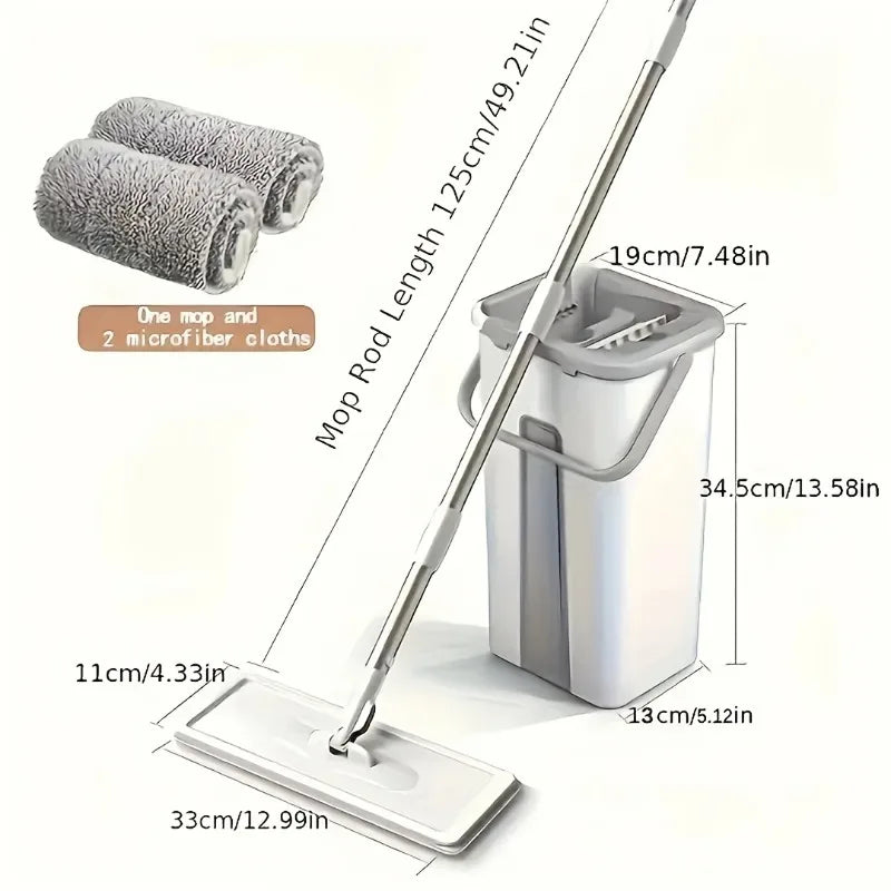 Hands-Free Flat Mop and Bucket Set — 360° Swivel, Long Handle with 4 Reusable Microfiber Pads
