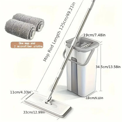Hands-Free Flat Mop and Bucket Set — 360° Swivel, Long Handle with 4 Reusable Microfiber Pads