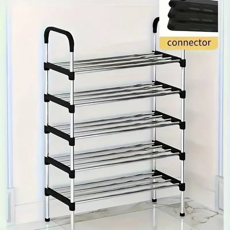 5-Layer Stackable Shoe Rack — Space-Saving Vertical Shoe Storage Cabinet in Black & Blue