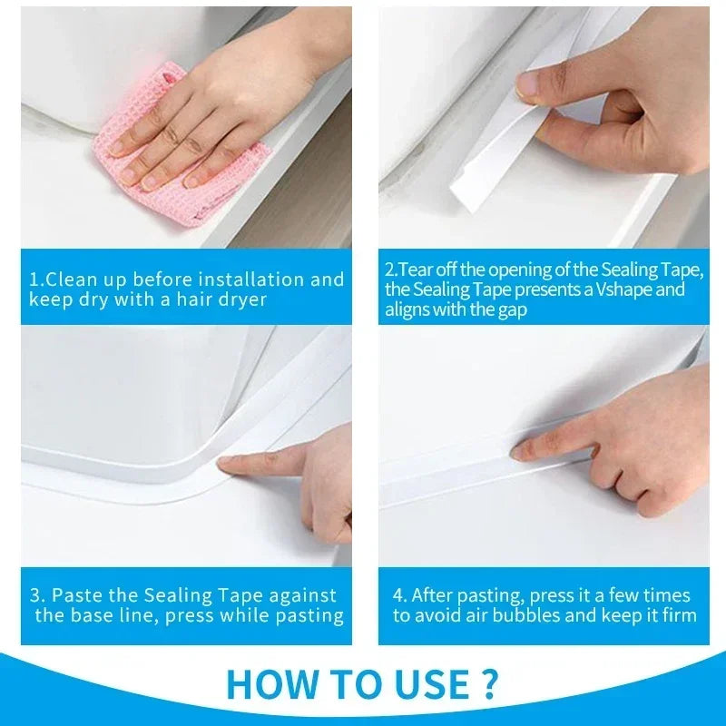Waterproof Bathroom Sealing Tape — PVC Adhesive Caulk Strip for Sink, Bathtub & Kitchen