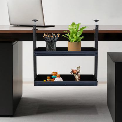 2-Tier Clamp-On Desk Shelf — Above or Under Table Corner Organizer, Black