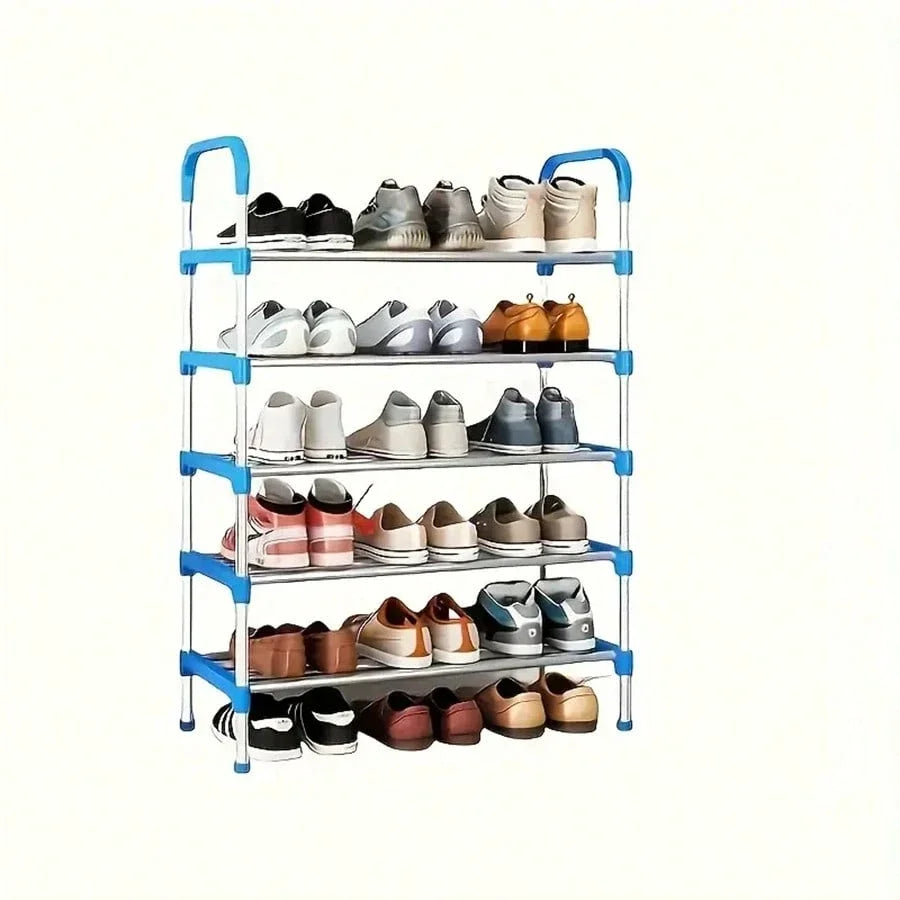 5-Layer Stackable Shoe Rack — Space-Saving Vertical Shoe Storage Cabinet in Black & Blue