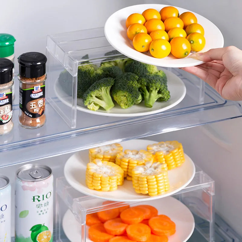 Layered Refrigerator Shelf Organizer — Transparent Stackable Storage Rack