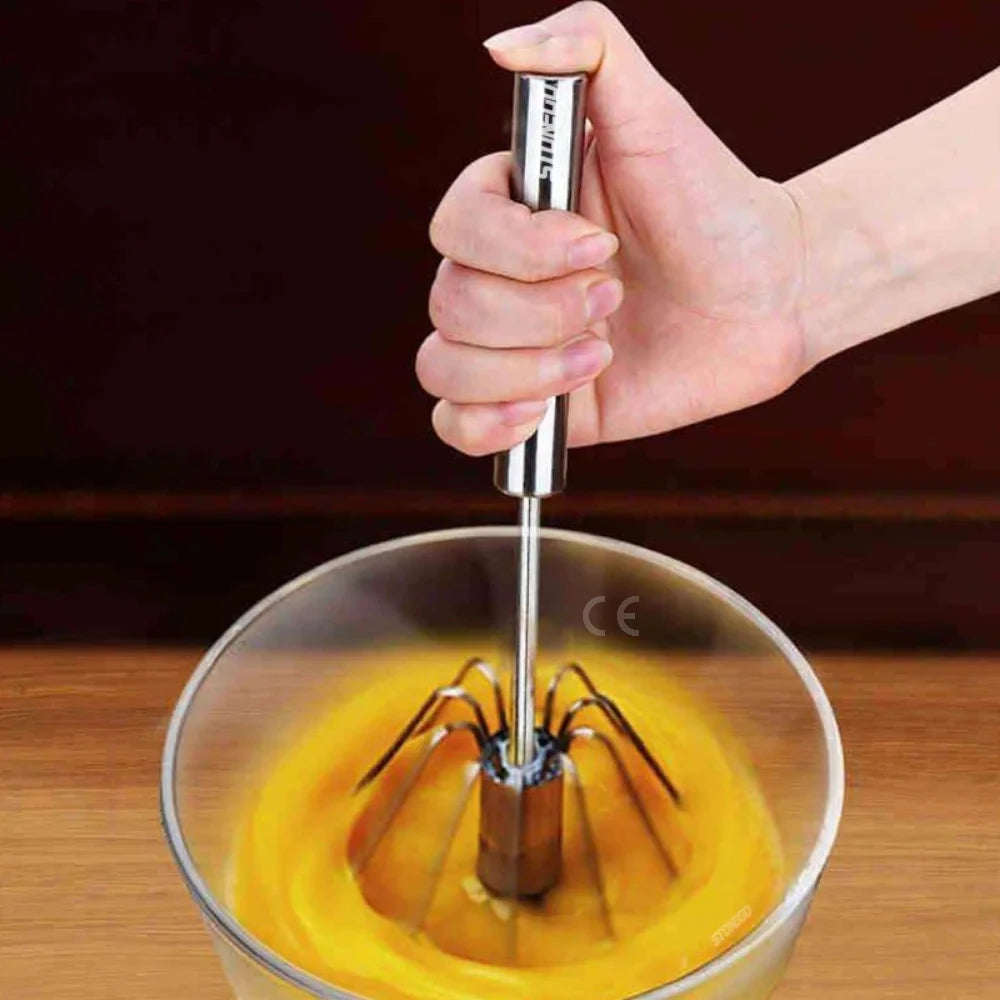 Semi-Automatic Egg Whisk — Stainless Steel Manual Stirring Rod & Cream Blender