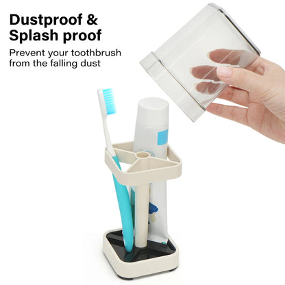Toothbrush Holder with Cup and Cover — Bathroom Organizer for Toothbrush & Toothpaste