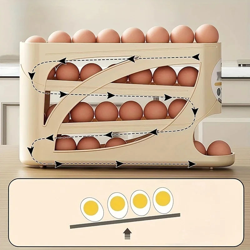 3-Tier Rolling Egg Storage Container for Fridge — Holds 24 Eggs