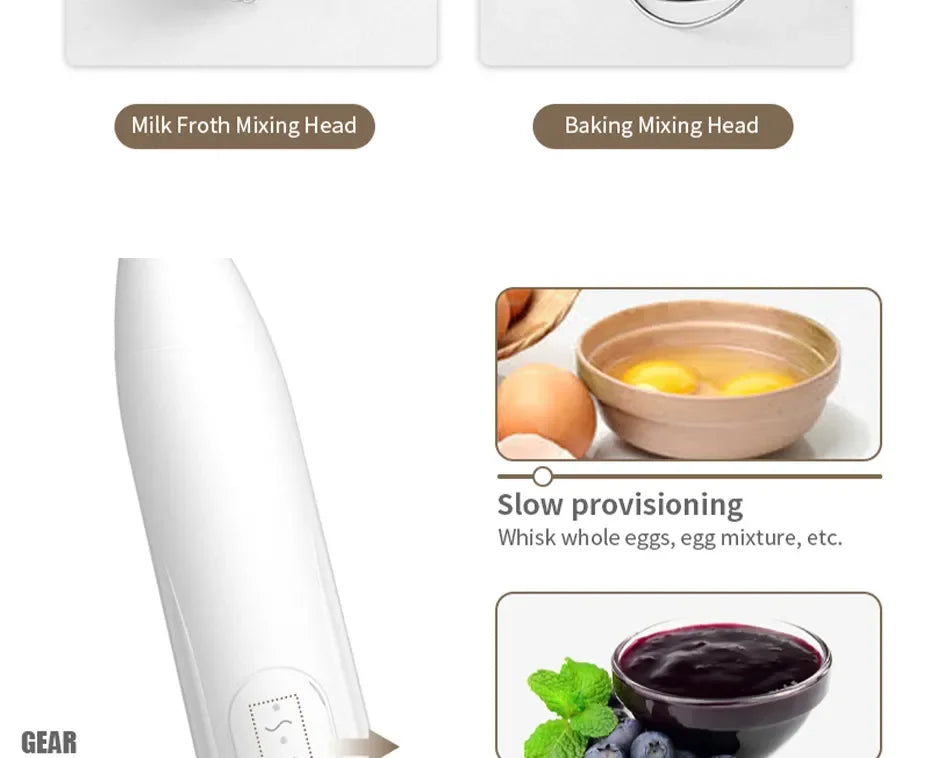 2-in-1 USB Rechargeable Electric Egg Beater & Milk Frother — Double Head Whisk