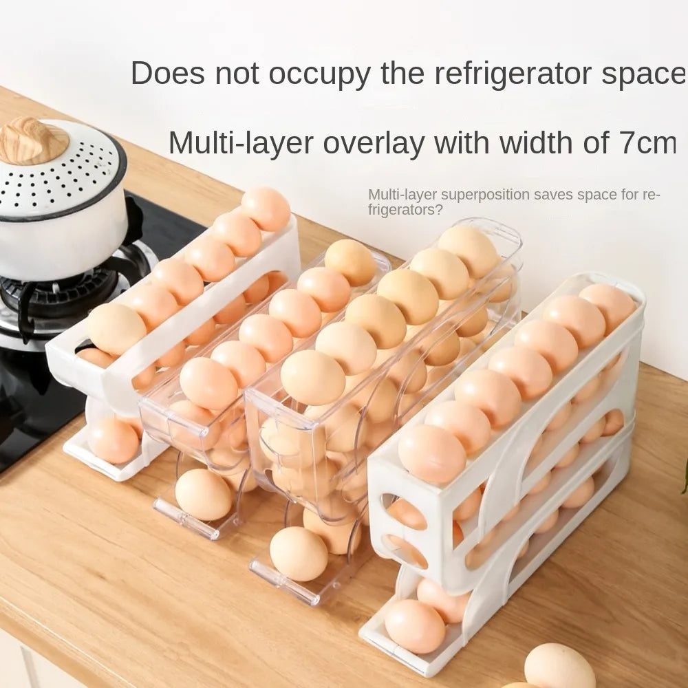 Automatic Egg Roller Organizer Rack — 3 & 4 Layer | Space-Saving Fridge Egg Holder