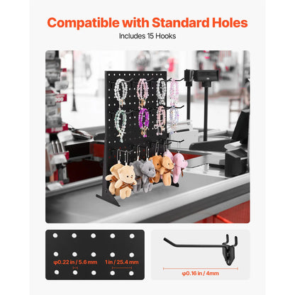 Tabletop Pegboard Display Stand — 17x13in Steel Peg Board with 15 Hooks for Retail & Jewelry