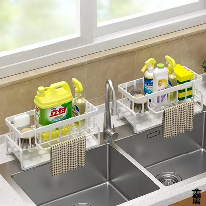 Tap-Mounted Sink Spice Shelf — Compact Kitchen Organizer with Drainage Rack for Utensils