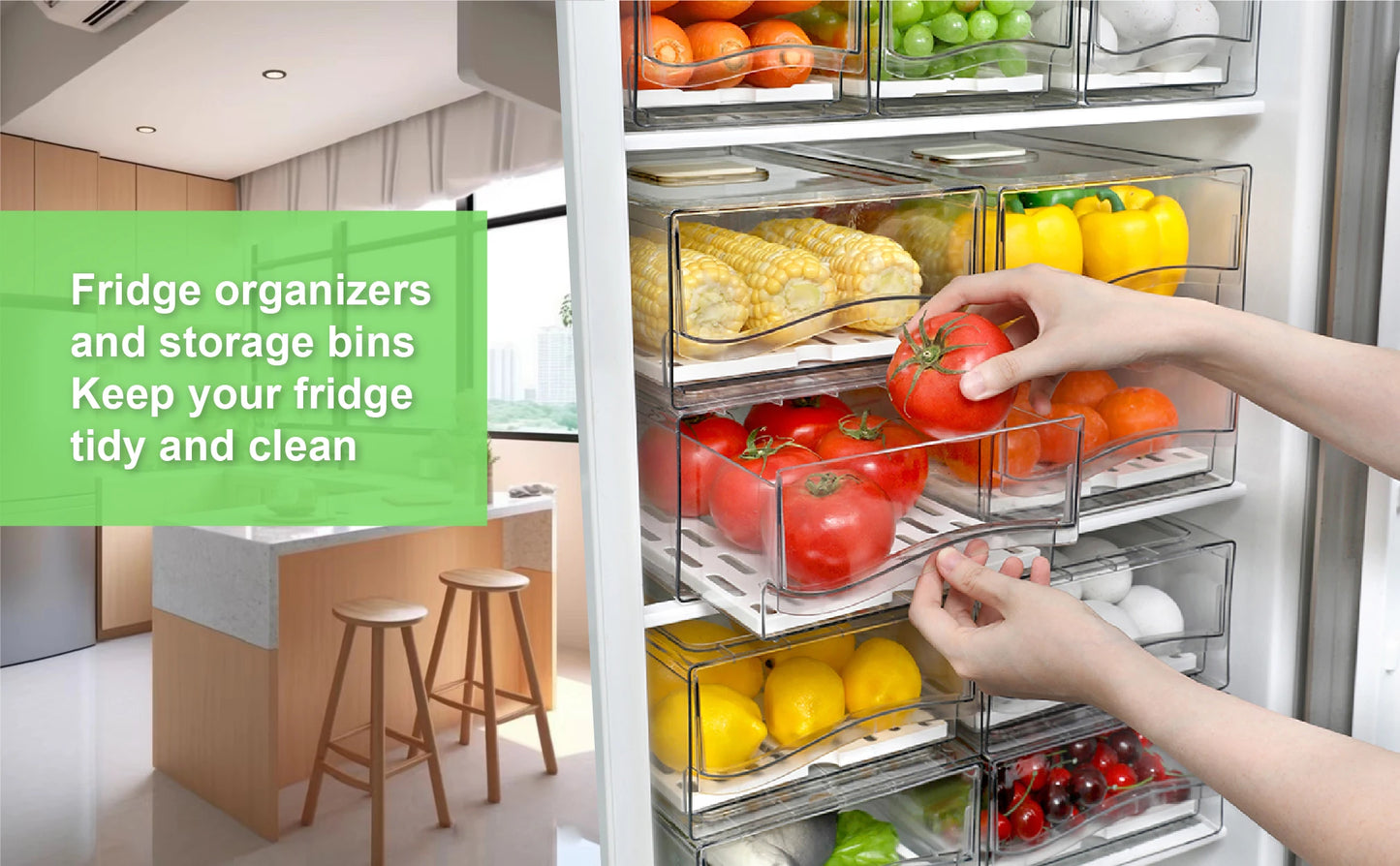 Stackable Fridge Organizer Bins — Reusable Food Storage Containers