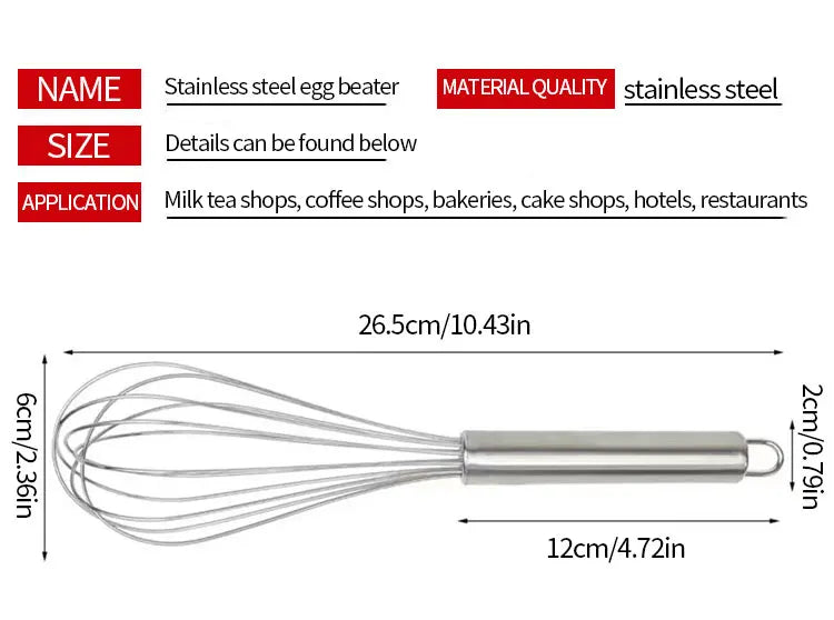 Stainless Steel Manual Egg Beater — Hand Whisk for Baking & Cooking