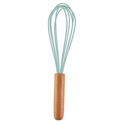 Silicone Manual Egg Beater with Wooden Handle — 10-Inch Non-Scratch Whisk for Baking & Cooking