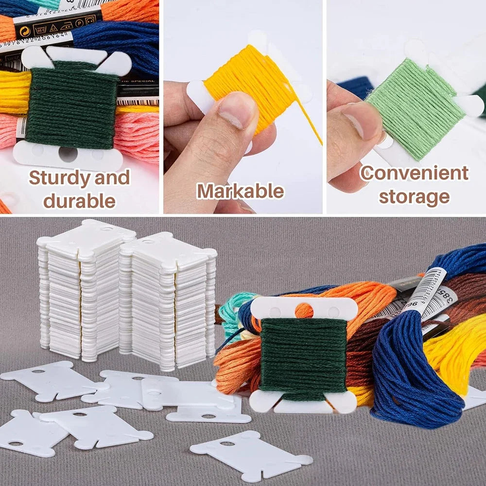 Plastic Embroidery Floss Bobbins — Thread Organizer for Cross Stitch & DIY Sewing (50 or 100pcs)