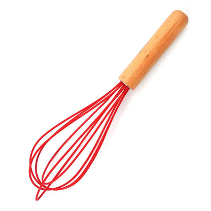 Silicone Manual Egg Beater with Wooden Handle — 10-Inch Non-Scratch Whisk for Baking & Cooking