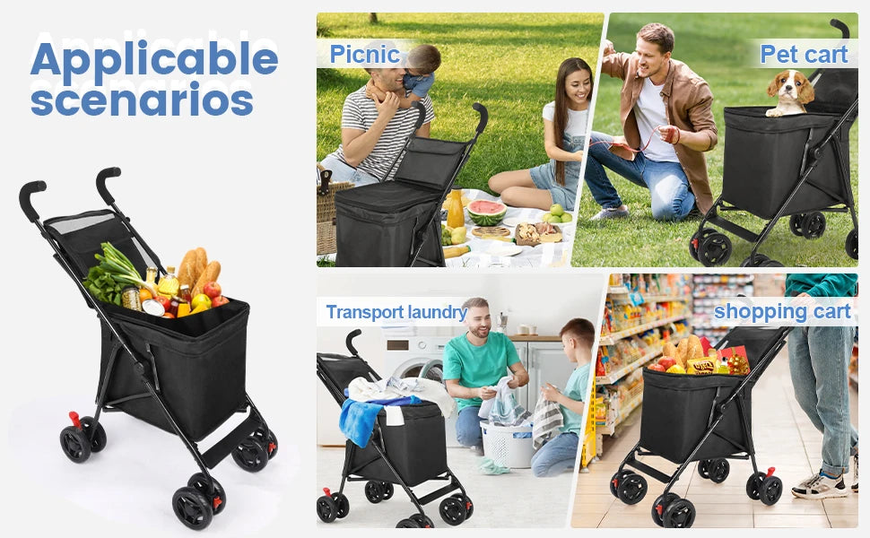 Multifunctional Folding Cart — Portable Market Trolley, Pet Stroller & Picnic Bag Carrier