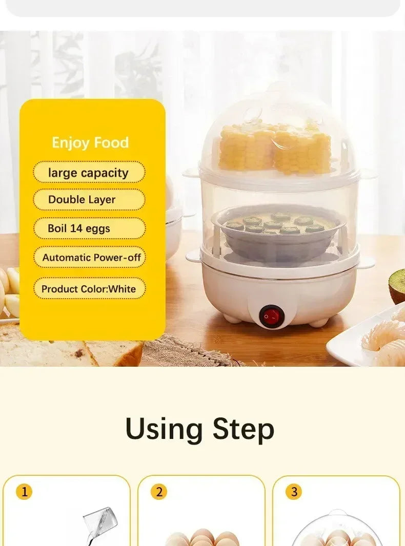 Double Layer Electric Egg Cooker & Steamer — Boil, Poach & Steam Eggs and Veggies