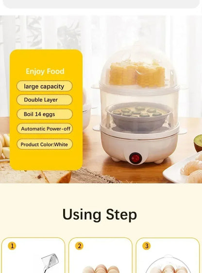 Double Layer Electric Egg Cooker & Steamer — Boil, Poach & Steam Eggs and Veggies