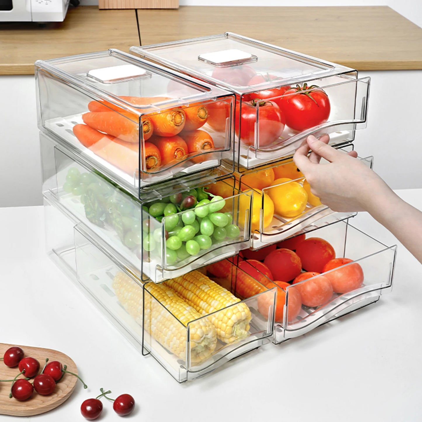 Stackable Fridge Organizer Bins — Reusable Food Storage Containers