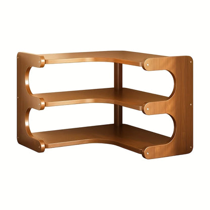 3-Tier Bamboo Corner Desk Shelf — Natural Wood Organizer for Plants, Books & Stationery
