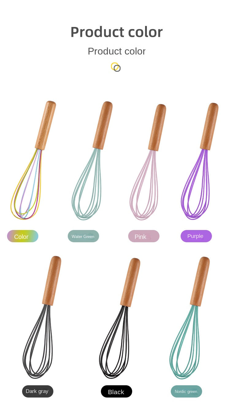 Silicone Manual Egg Beater with Wooden Handle — 10-Inch Non-Scratch Whisk for Baking & Cooking