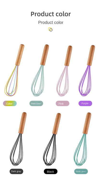Silicone Manual Egg Beater with Wooden Handle — 10-Inch Non-Scratch Whisk for Baking & Cooking
