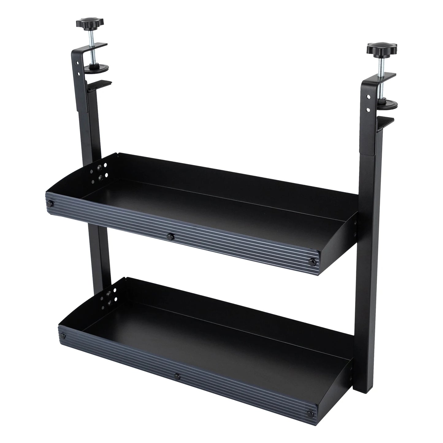 2-Tier Clamp-On Desk Shelf — Above or Under Table Corner Organizer, Black